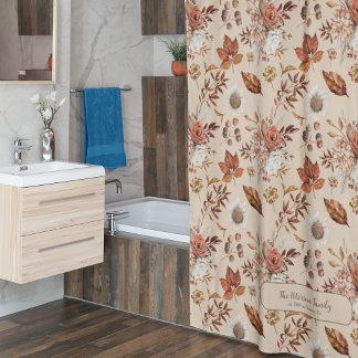 Fall floral elegant retro family name personalised shower curtain