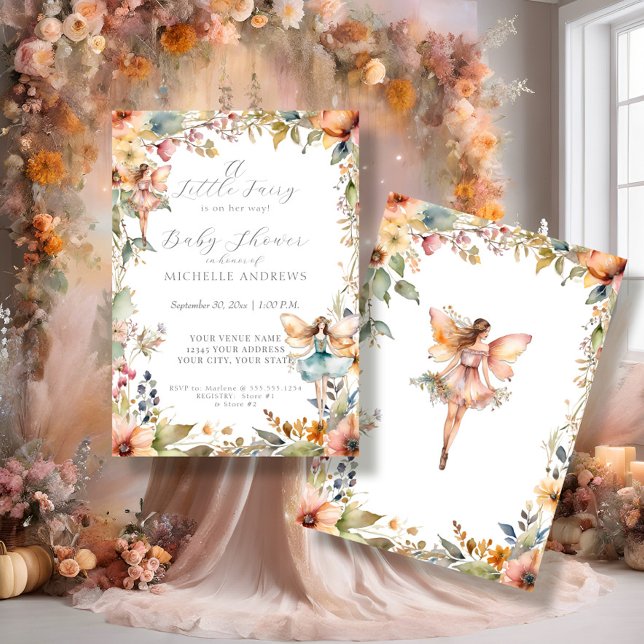 Fall Floral Enchanted Fairy Daisy Girl Baby Shower Invitation (Creator Uploaded)