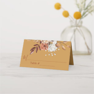 Fall Floral Flowers Gold Wedding Place Card