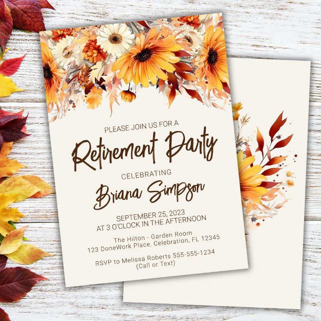 Fall Floral Flowers Ivory Retirement Invitation (Creator Uploaded)