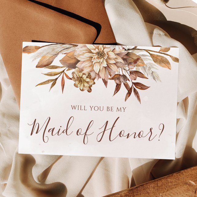Fall Floral Foliage Will You Be My Maid Of Honour Invitation (Creator Uploaded)