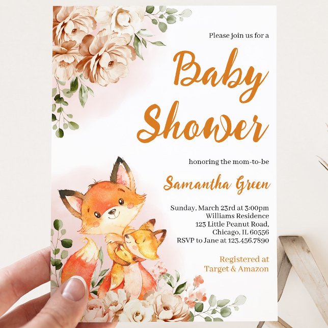  Fall Floral Fox Baby Shower Invitation (Creator Uploaded)