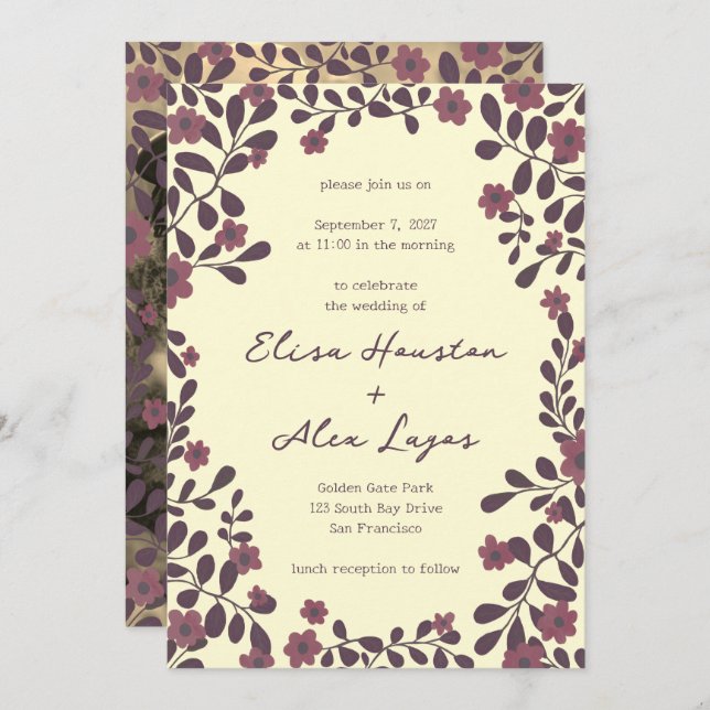 Fall Floral Frame Sweet Boho Casual PHOTO Wedding  Invitation (Front/Back)
