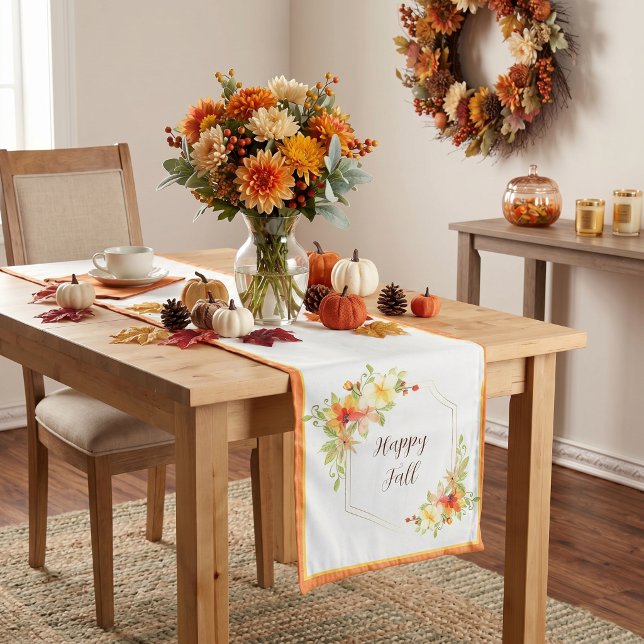 Fall floral frame with customisable text short  table runner (Creator Uploaded)