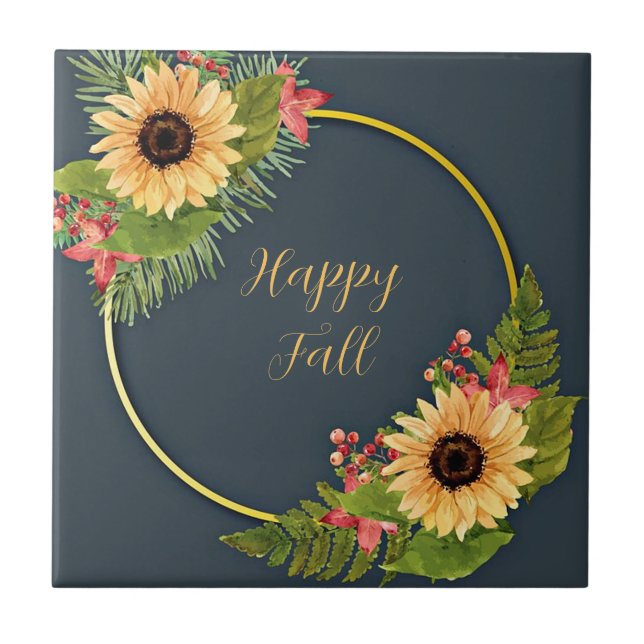 Fall floral frame with customisable text  tile (Front)
