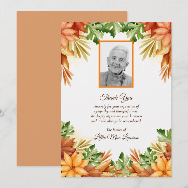 Fall Floral Funeral Memorial Thank You Cards (Front/Back)