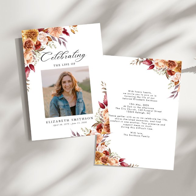 Fall Floral Funeral Program Photo Invitation (Creator Uploaded)