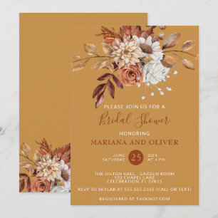 Fall Floral Gold Bridal Shower Invitation