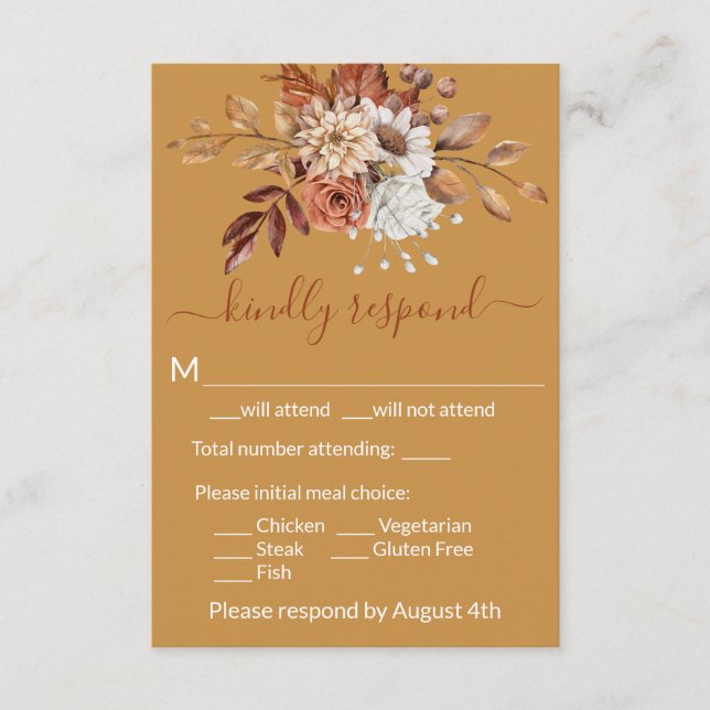 Fall Floral Gold Enclosure RSVP Card (Front)