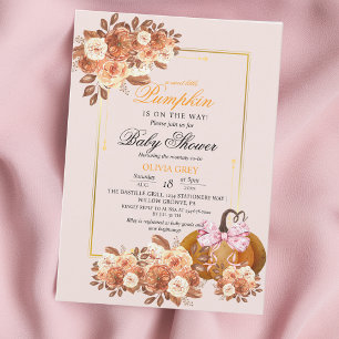 Fall Floral Gold Pumpkin Baby Shower  Invitation