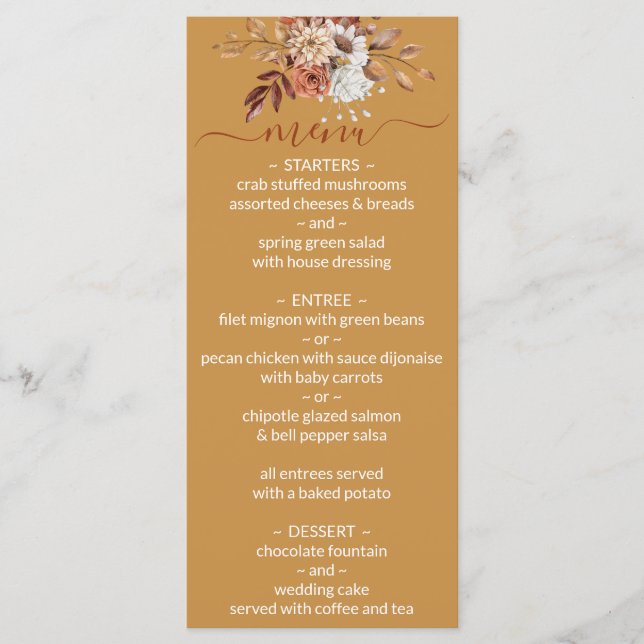 Fall Floral Gold Wedding Menu (Front)