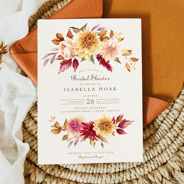Fall Floral Golden Scarlet Leaves Bridal Shower Invitation (Creator Uploaded)
