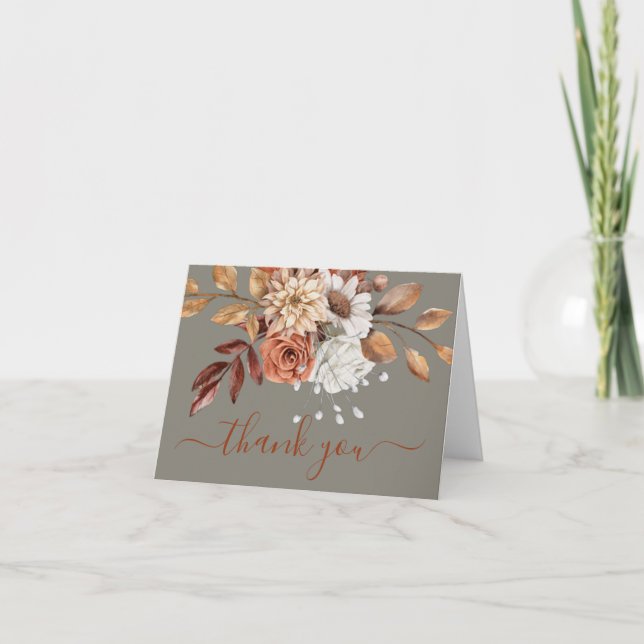 Fall Floral Grey Thank You Card (Front)