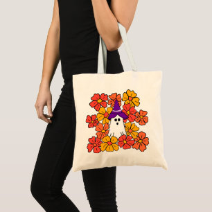 Fall Floral Halloween Ghost Tote Bag