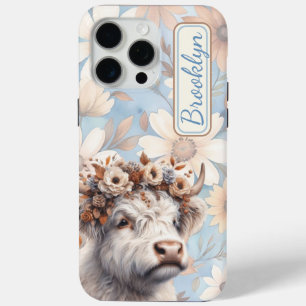 Fall Floral Highland Cow iPhone 15 Pro Max Case