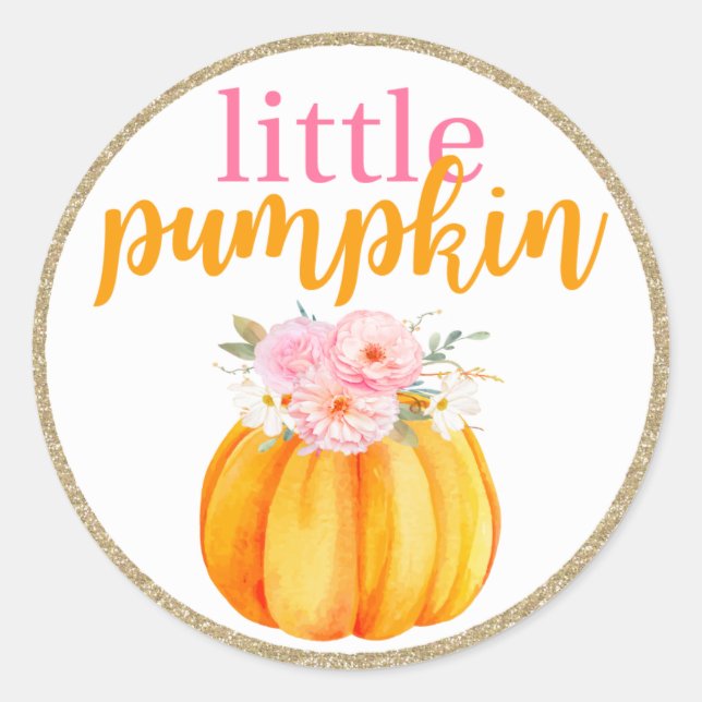 Fall Floral Little Pumpkin Baby & Girls Birthday Classic Round Sticker (Front)