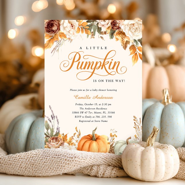 Fall Floral Little Pumpkin Baby Shower Invitation (Creator Uploaded)
