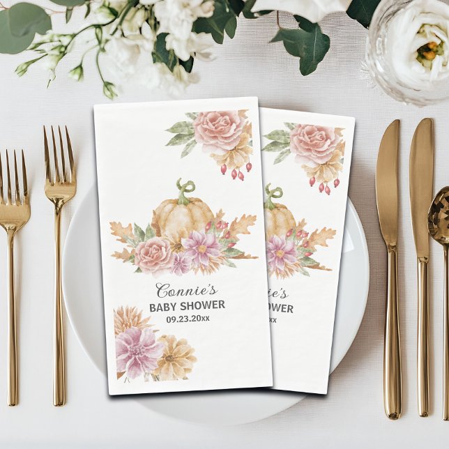 Fall Floral Little Pumpkin Baby Shower Napkin (Creator Uploaded)
