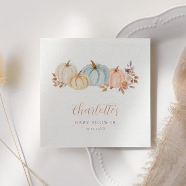 Fall Floral Little Pumpkin | Baby Shower Napkin (Creator Uploaded)