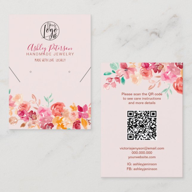 Fall floral logo jewellery earring necklace Qr cod Business Card (Front/Back)