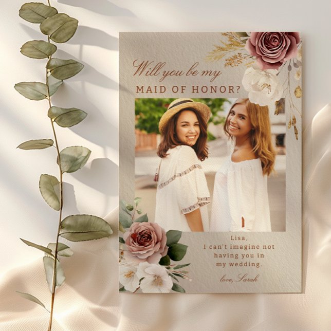 Fall Floral Maid of Honour Proposal Photo Card (Will you be my...)