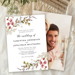 Fall Floral Modern Wildflowers Photo Wedding Invitation