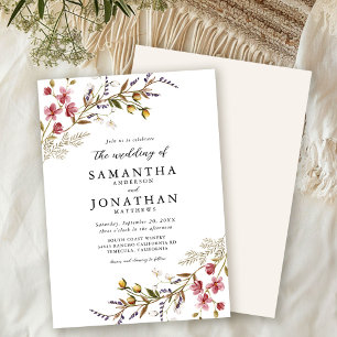 Fall Floral Modern Wildflowers Wedding Invitation