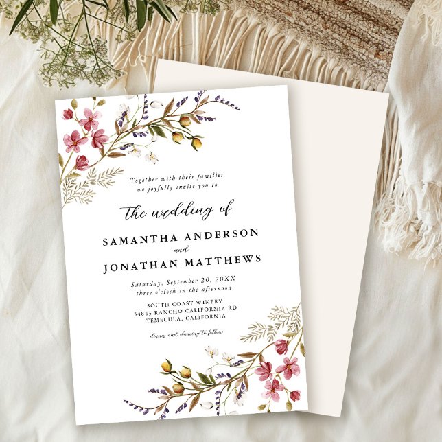 Fall Floral Modern Wildflowers Wedding Invitation (Creator Uploaded)