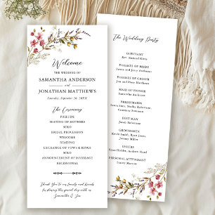 Fall Floral Modern Wildflowers Wedding  Programme