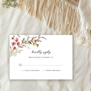 Fall Floral Modern Wildflowers Wedding RSVP Card
