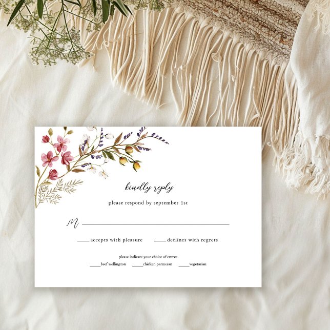 Fall Floral Modern Wildflowers Wedding RSVP Card (Creator Uploaded)