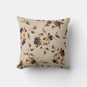 Fall Floral Muted Mustard and Sepia Pillow