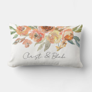 Fall Floral NAME & NAME Throw Pillow Newlyweds