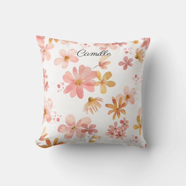 Fall floral name orange peach cushion (Front)