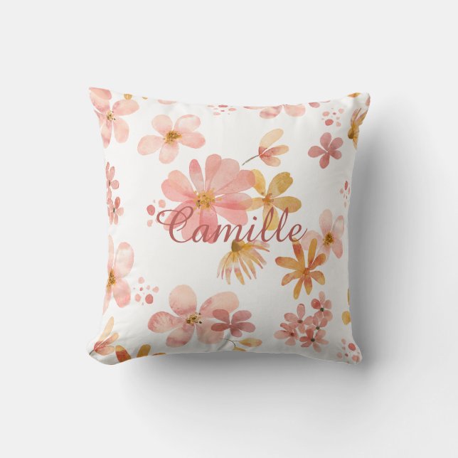Fall floral name orange peach time for nap cushion (Front)