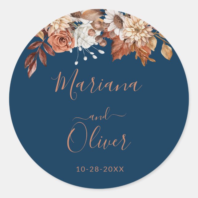 Fall Floral Navy Blue Envelope Seals (Front)