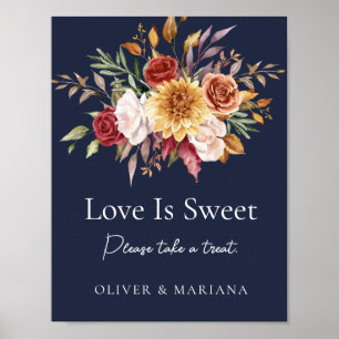 Fall Floral Navy Blue Wedding Love Is Sweet Sign