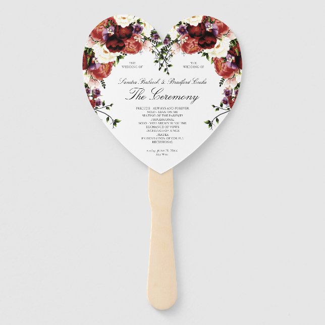 Fall Floral Navy Terracotta Cream Burgundy Purple Hand Fan (Front)