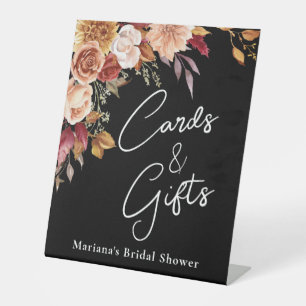Fall Floral on Black Bridal Shower Cards & Gifts Pedestal Sign