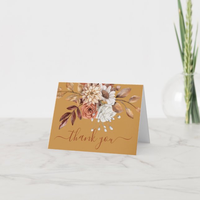 Fall Floral on Gold Thank You Card (Front)