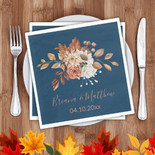 Fall Floral on Navy Blue Wedding Napkins