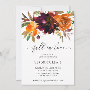 Fall Floral Orange Burgundy Elegant Bridal Shower Invitation