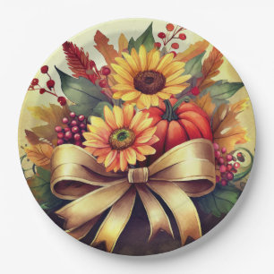 Fall Floral Paper Plates, 9" Round Paper Plates