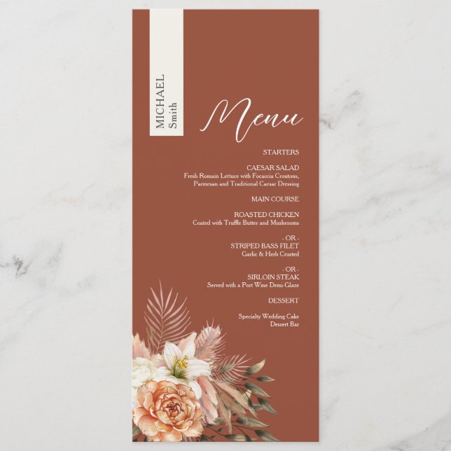 Fall Floral Personalised Wedding Menu (Front)