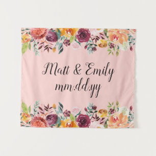 Fall Floral Photo Booth Prop Pink Wedding Backdrop Tapestry