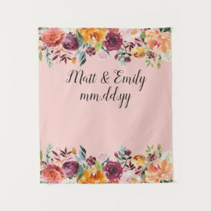 Fall Floral Photo Booth Prop Pink Wedding Backdrop Tapestry