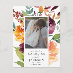 Fall Floral Photo Save the Date Postcard