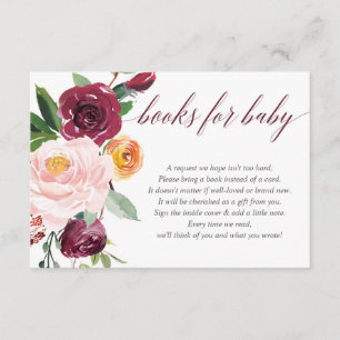 Fall floral pink burgundy baby shower book request enclosure card