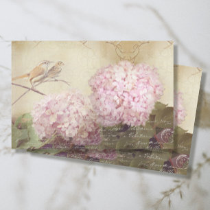 Fall Floral Pink Hydrangea Bird Ephemera Decoupage Tissue Paper