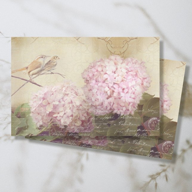 Fall Floral Pink Hydrangea Bird Ephemera Decoupage Tissue Paper (Creator Uploaded)